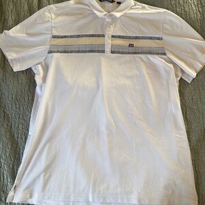 Men's White Polo Shirt with Blue Stripes